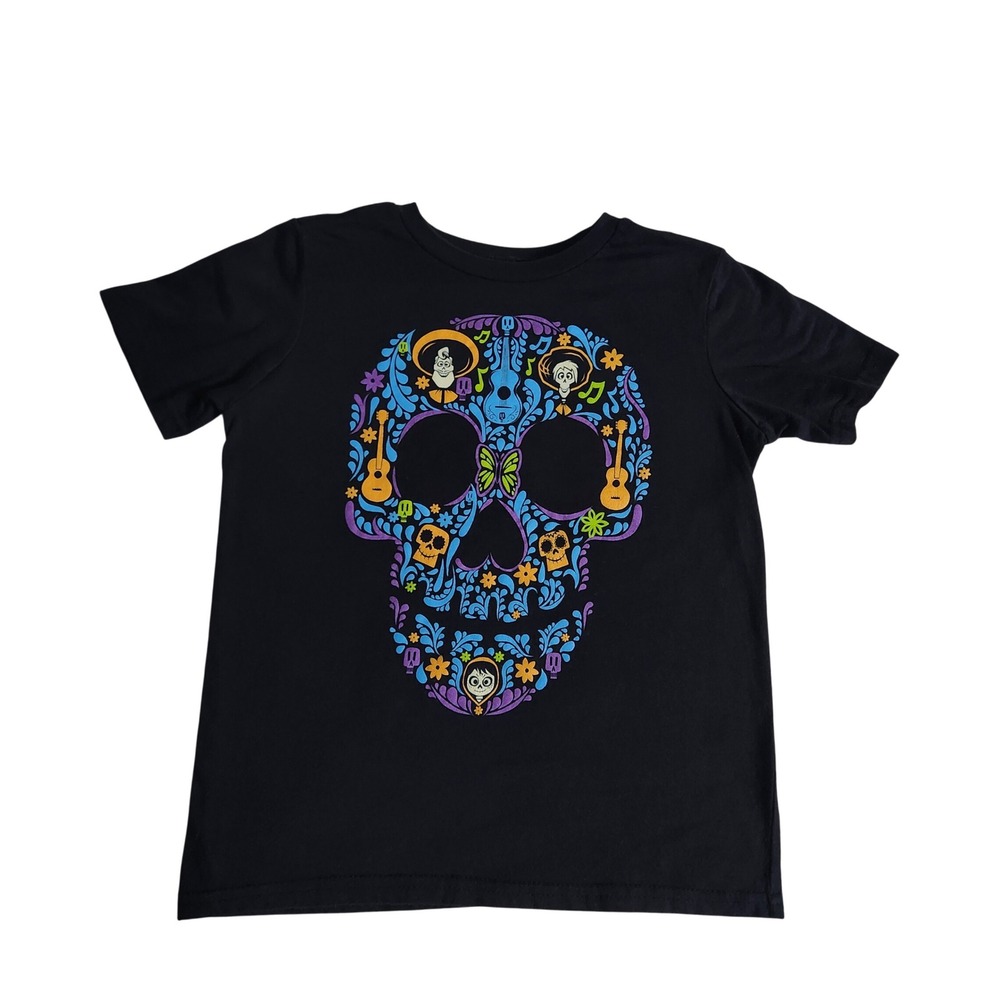 Disney Pixar Coco Kids Black Sugar Skull Graphic Tee Shirt Size S 6/7
